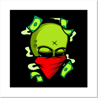 alien with money cartoon Posters and Art